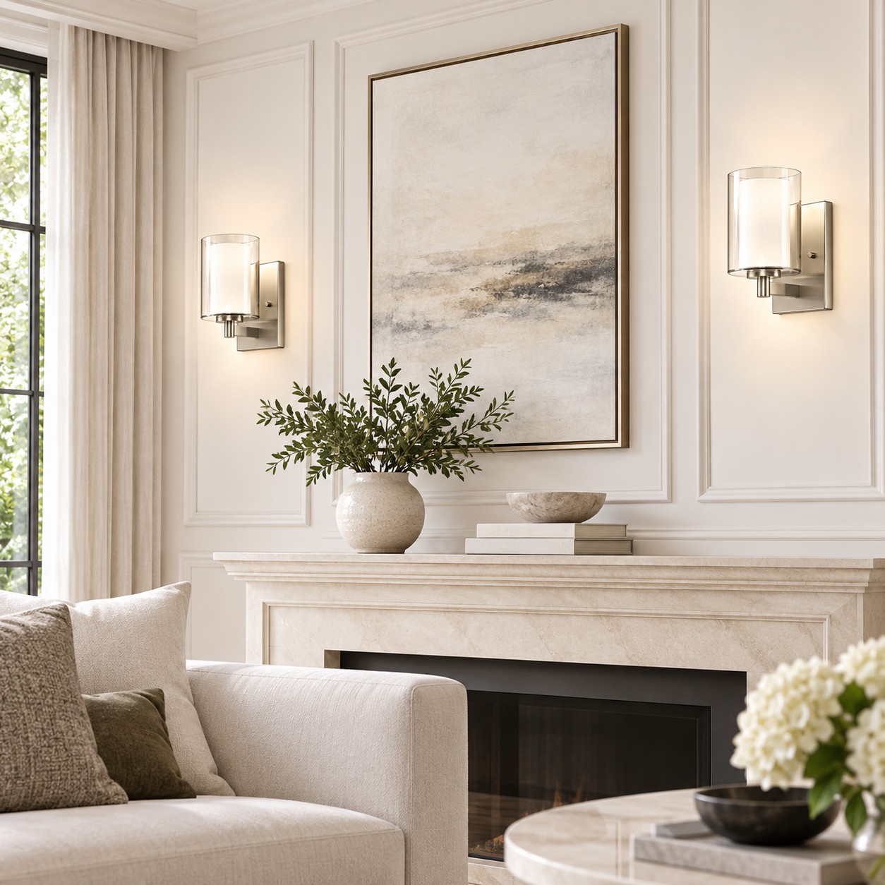 Double Glass Sconces, Set of 2 with clear glass shades and three finishes