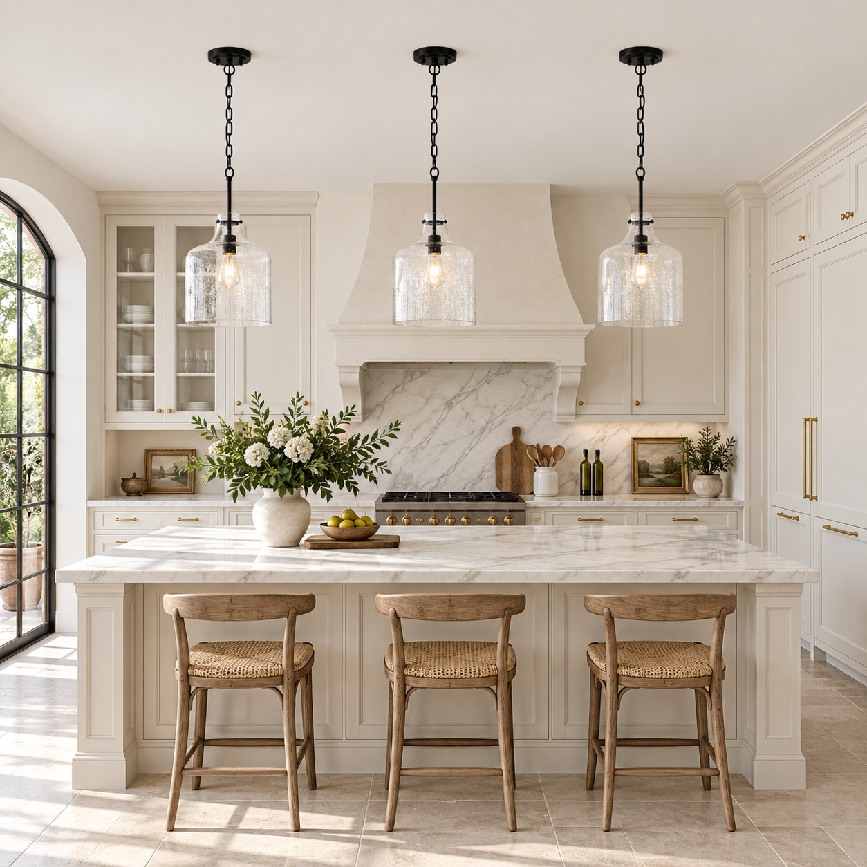 Vintage Glass Pendant Light with hammered or seeded glass and three metal finishes