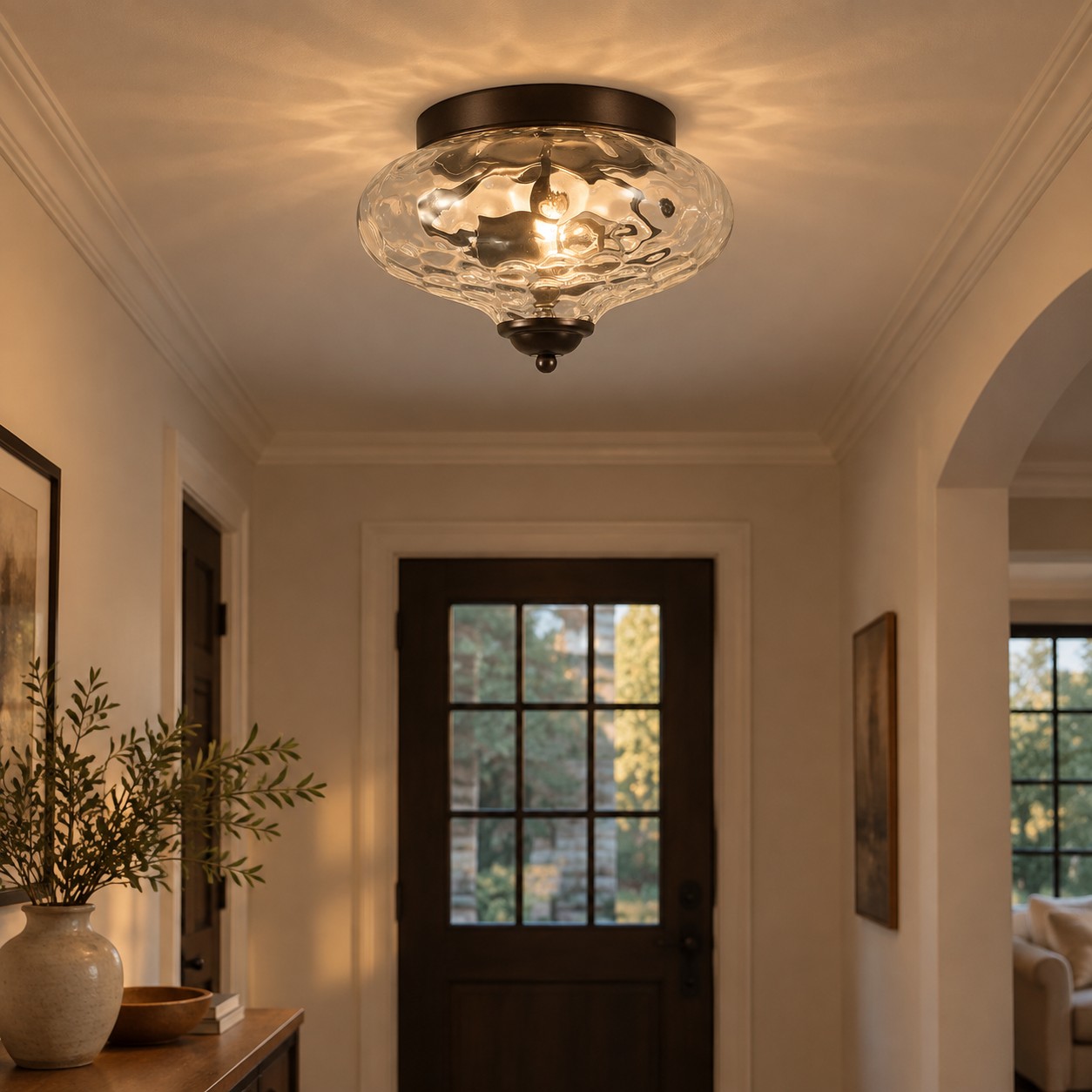 Two-Light Hammered Ceiling Light with four finishes and a flush mount