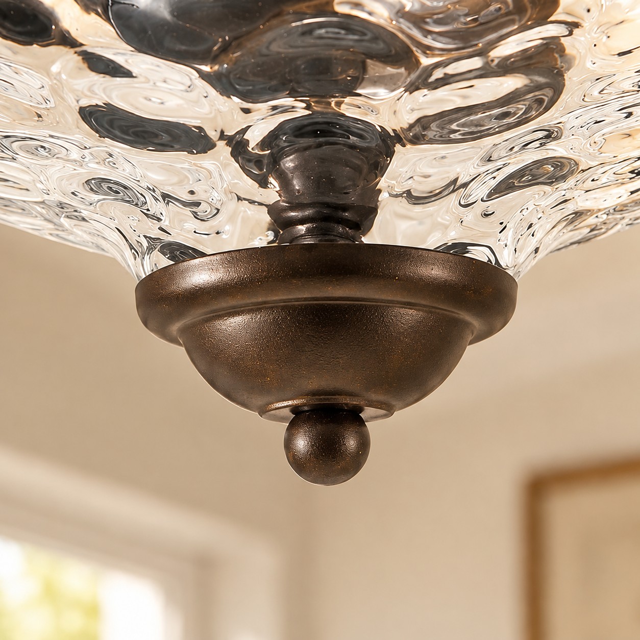 Two-Light Hammered Ceiling Light with four finishes and a flush mount