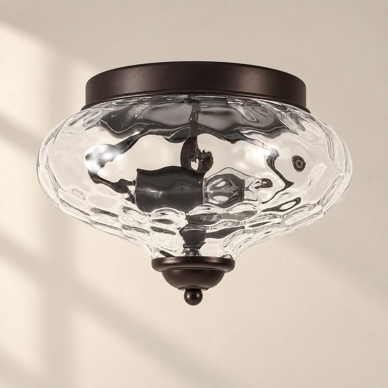 Two-Light Hammered Ceiling Light with four finishes and a flush mount