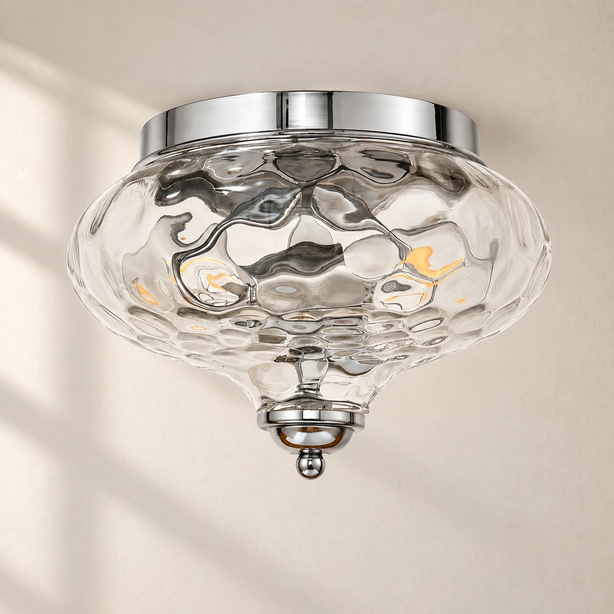 Two-Light Hammered Ceiling Light with four finishes and a flush mount