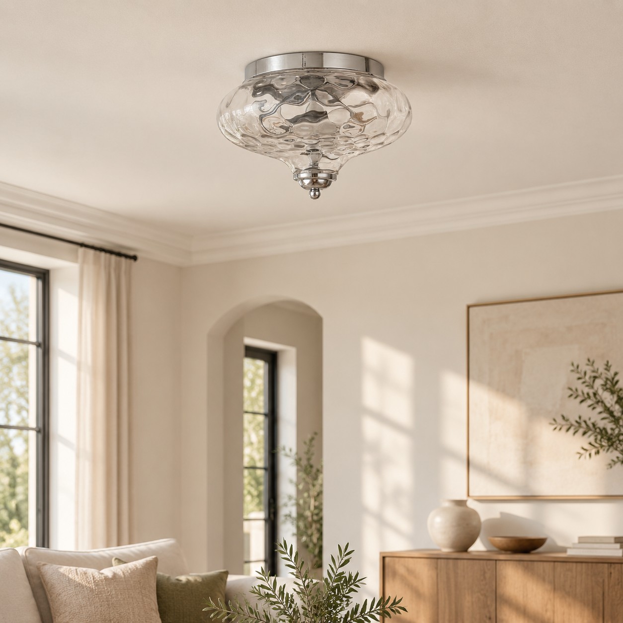 Two-Light Hammered Ceiling Light with four finishes and a flush mount