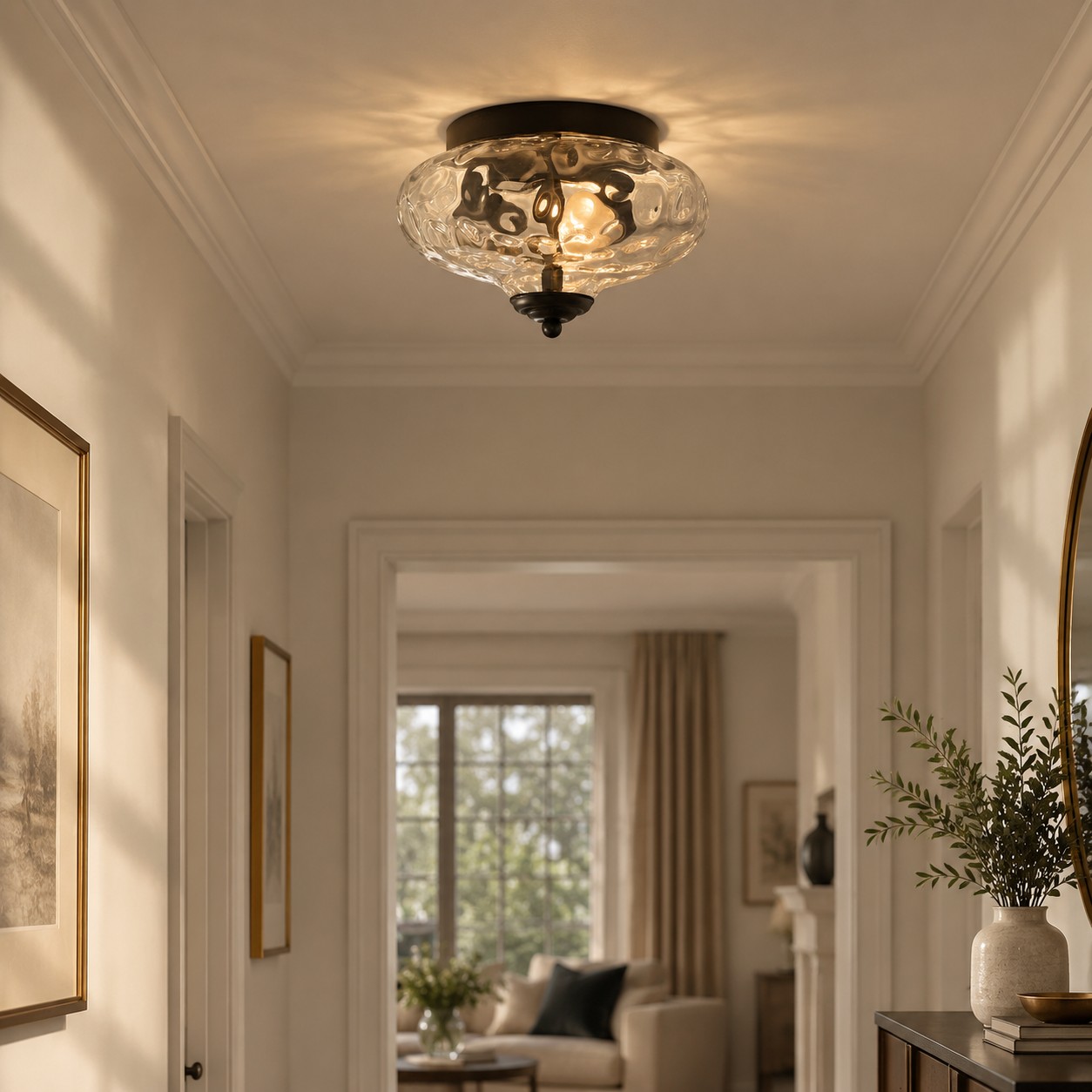 Two-Light Hammered Ceiling Light with four finishes and a flush mount