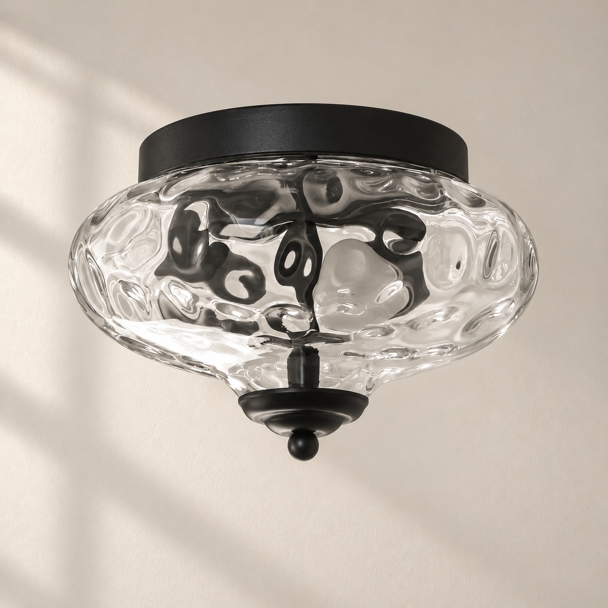 Two-Light Hammered Ceiling Light with four finishes and a flush mount