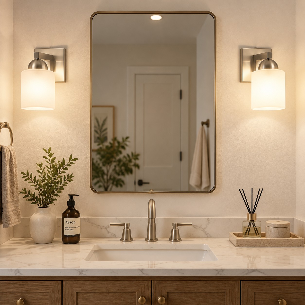 Glass Bathroom Vanity Light with one to six lights and three metal finishes