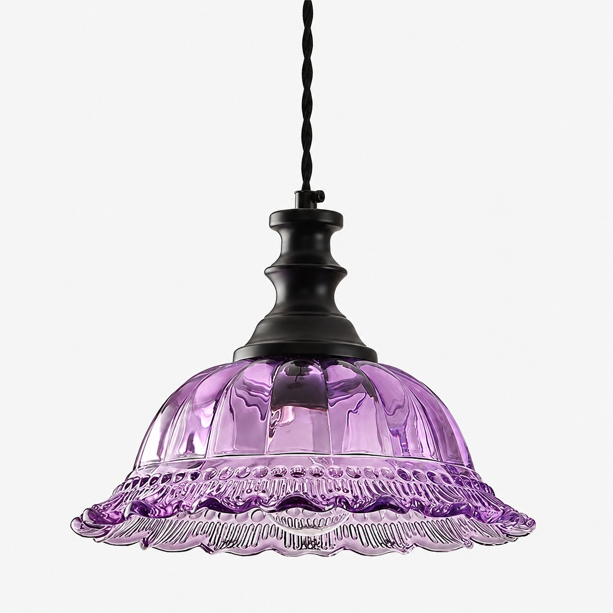 Vintage Fluted Glass Pendant with brass or black metal and one to three lights