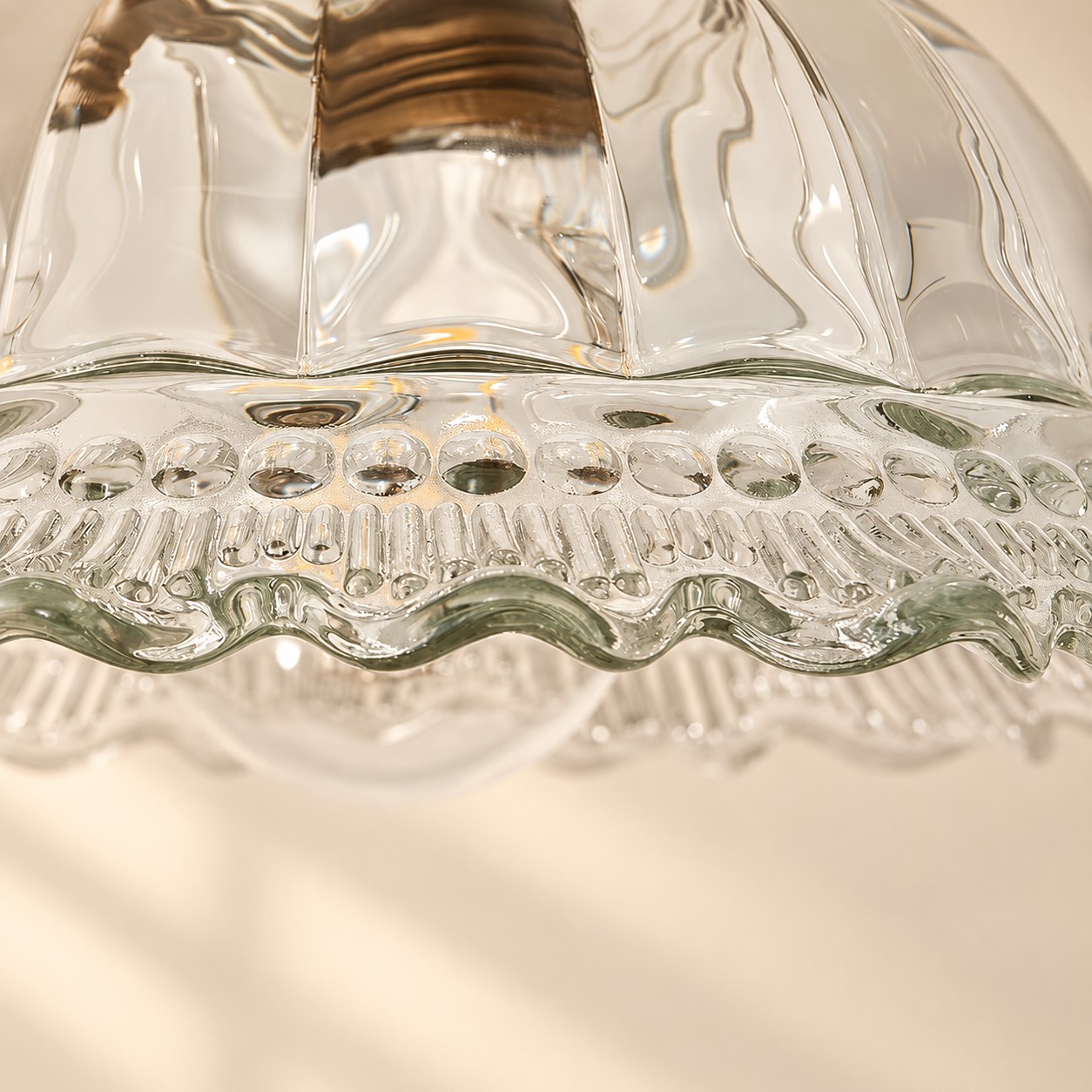 Vintage Fluted Glass Pendant with brass or black metal and one to three lights
