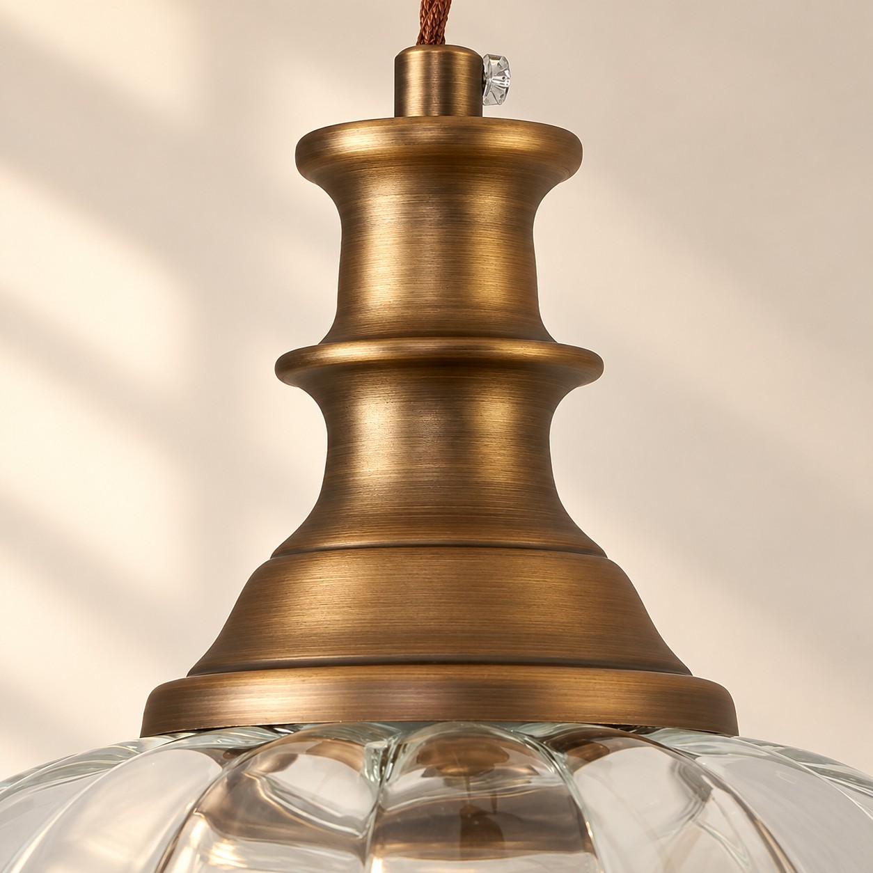 Vintage Fluted Glass Pendant with brass or black metal and one to three lights