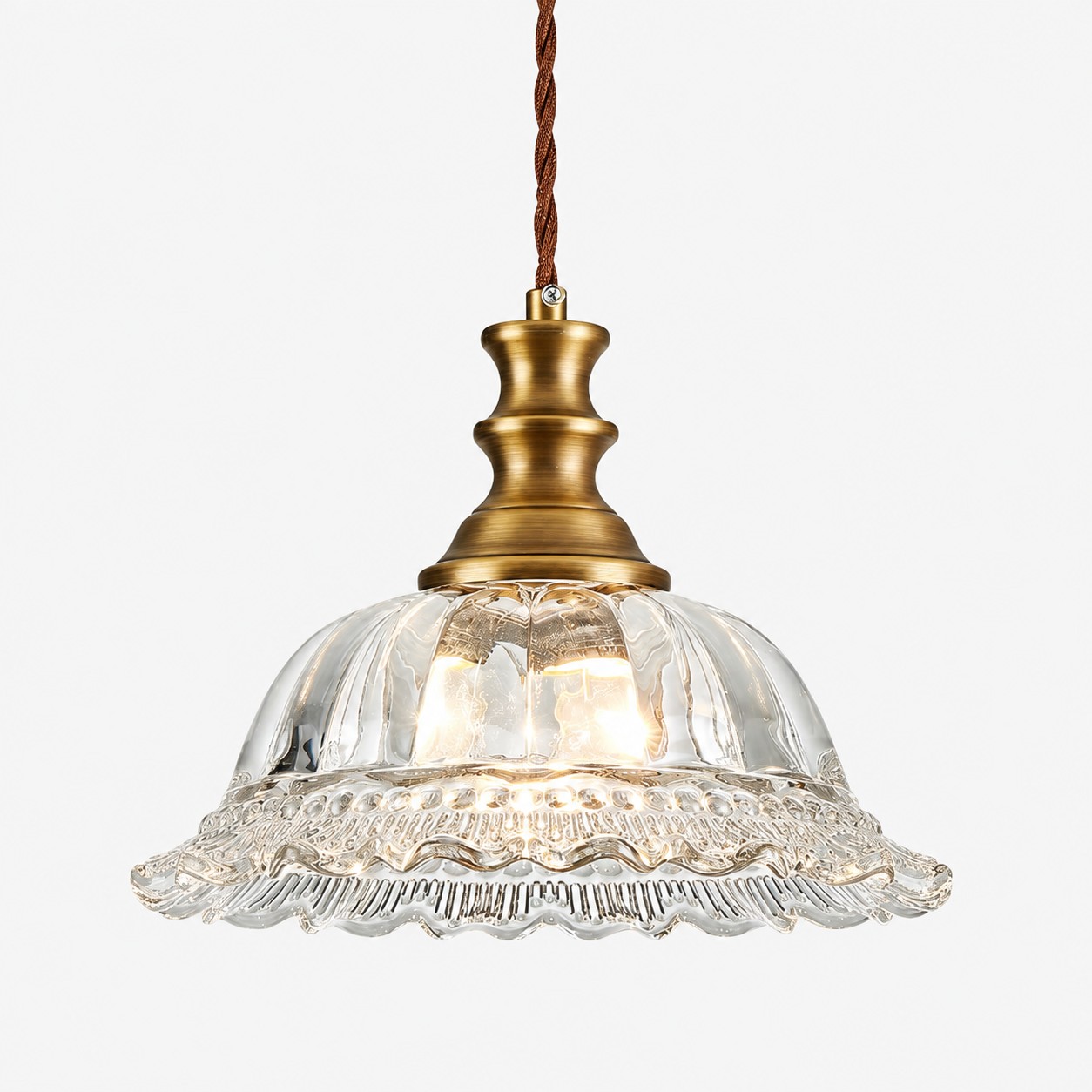 Vintage Fluted Glass Pendant with brass or black metal and one to three lights