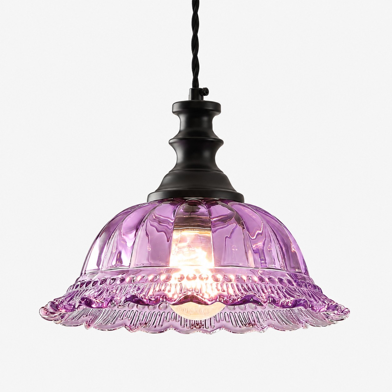Vintage Fluted Glass Pendant with brass or black metal and one to three lights