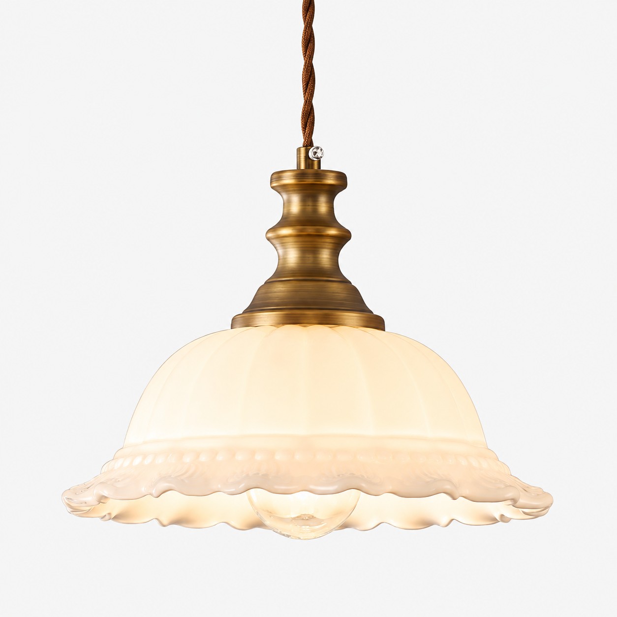 Vintage Fluted Glass Pendant with brass or black metal and one to three lights