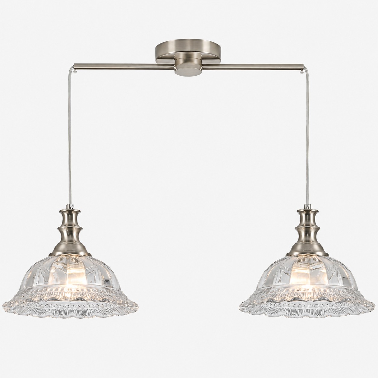 Vintage Fluted Glass Pendant with brass or black metal and one to three lights