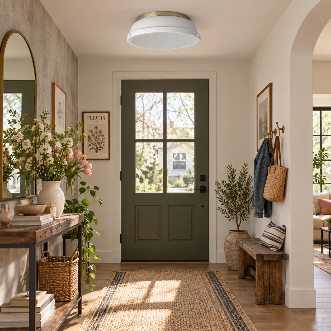 Metal Flush Ceiling Light with a 14-inch diameter and three metal finishes