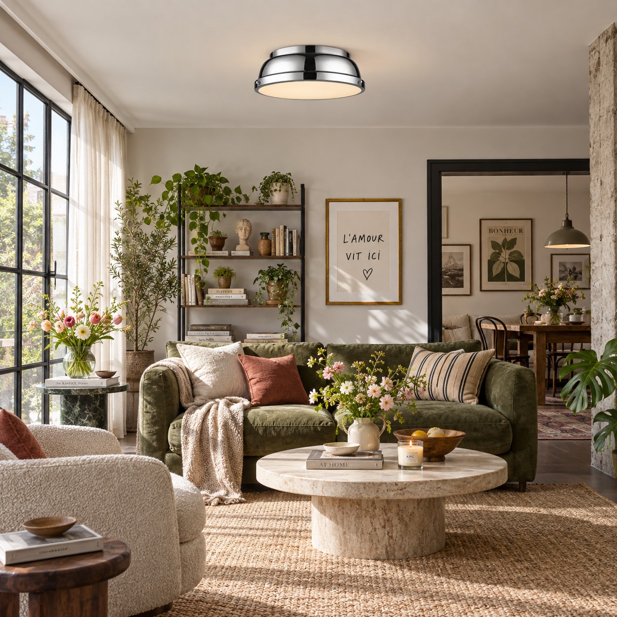 Metal Flush Ceiling Light with a 14-inch diameter and three metal finishes