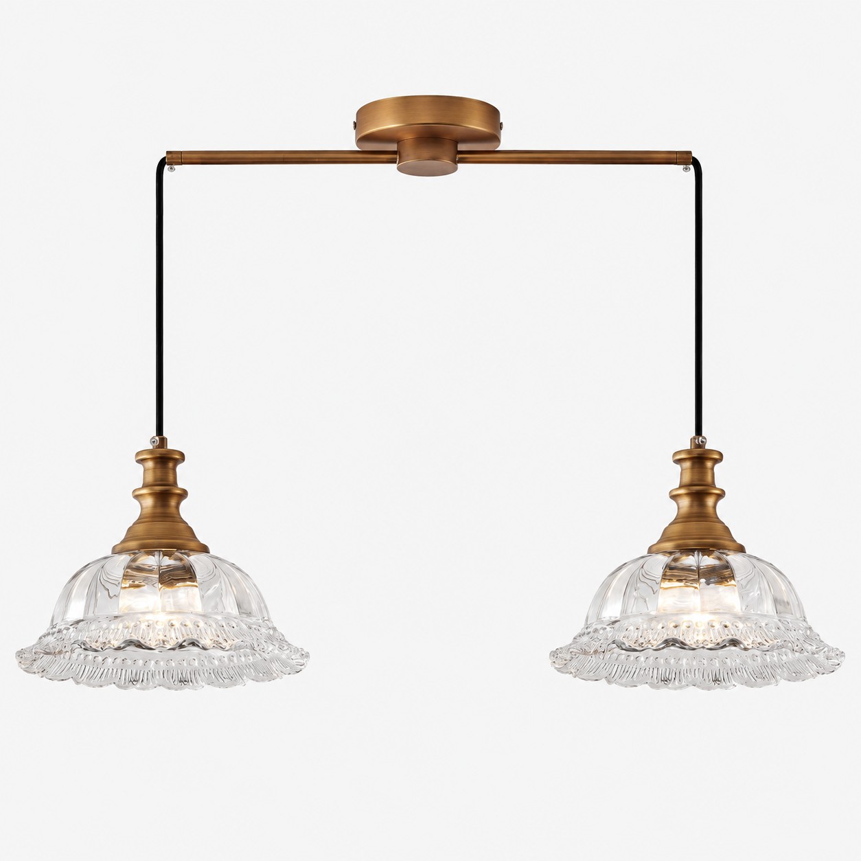 Vintage Fluted Glass Pendant with brass or black metal and one to three lights