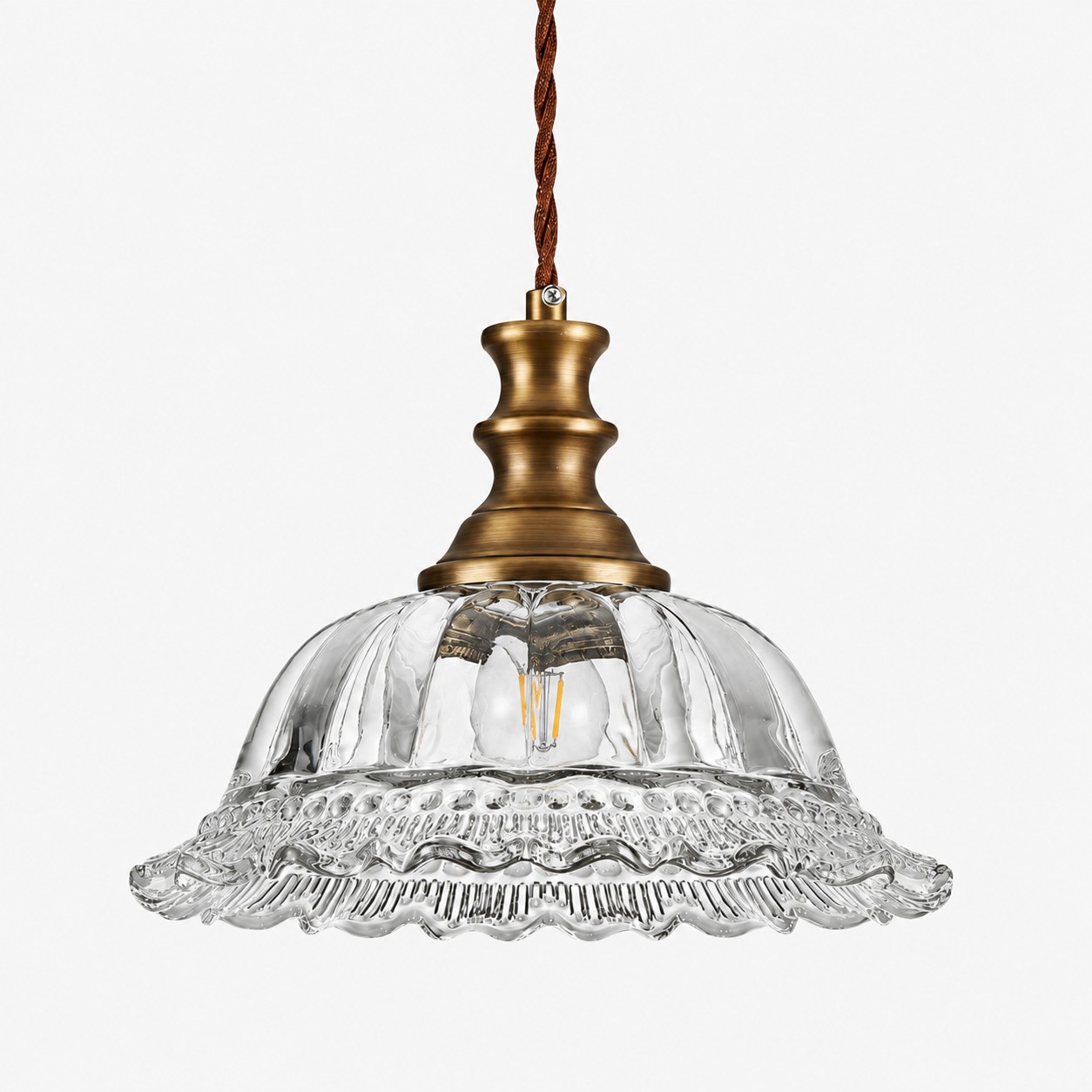Vintage Fluted Glass Pendant with brass or black metal and one to three lights