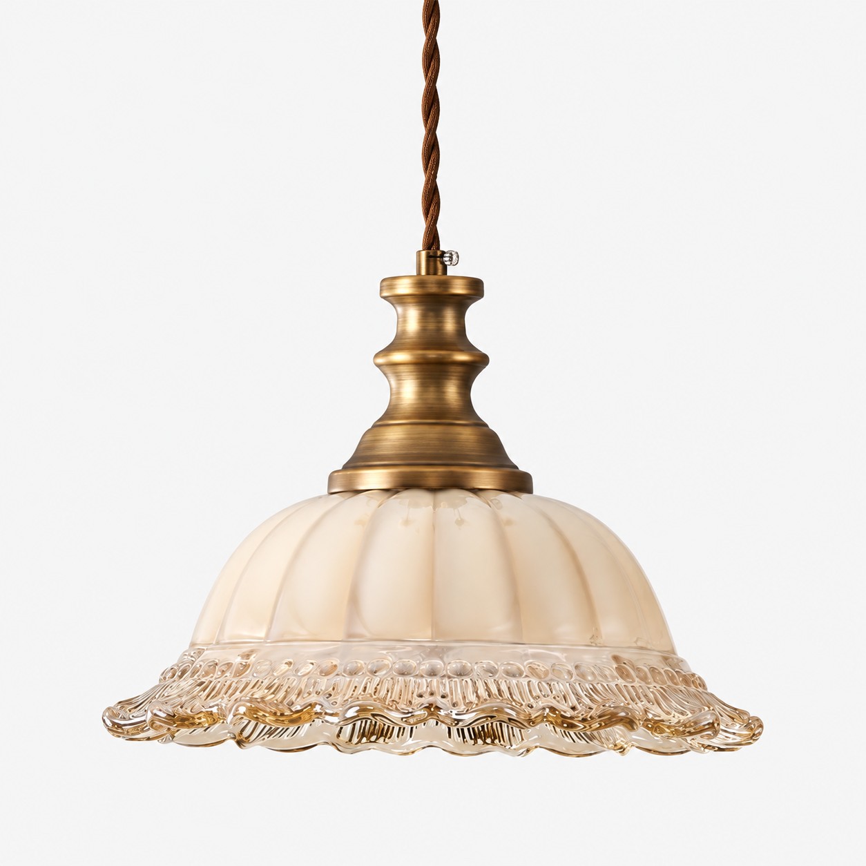 Vintage Fluted Glass Pendant with brass or black metal and one to three lights
