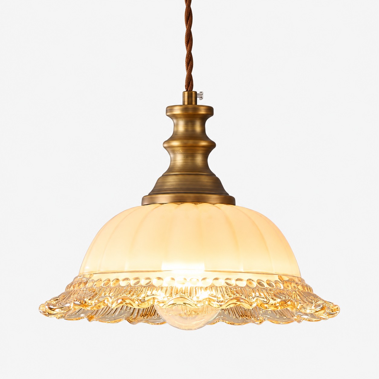 Vintage Fluted Glass Pendant with brass or black metal and one to three lights