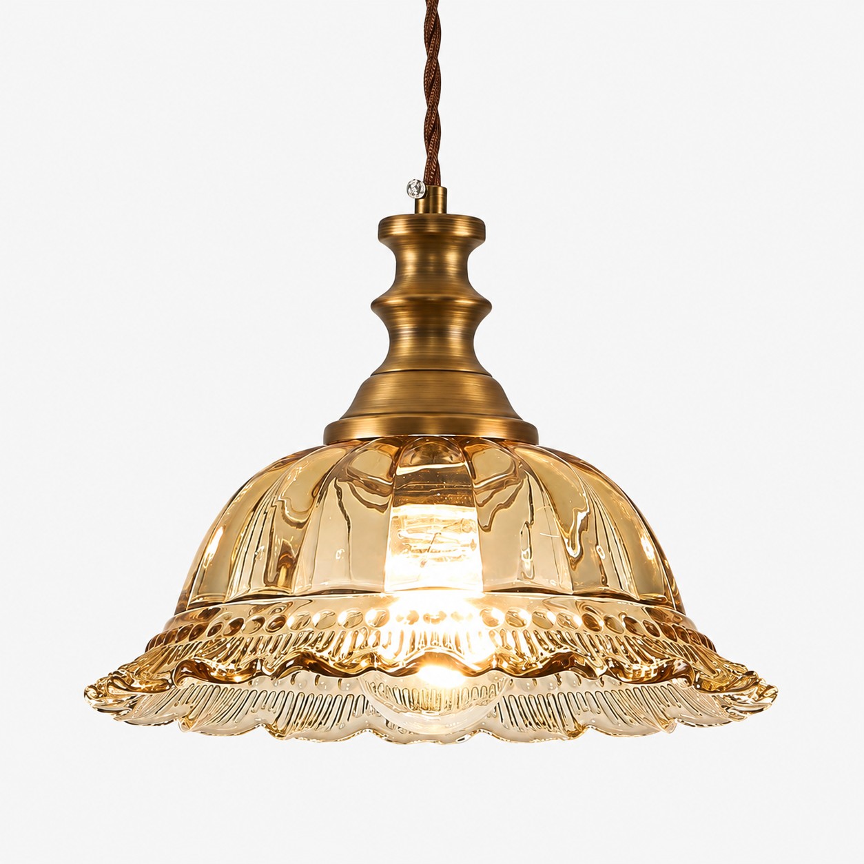Vintage Fluted Glass Pendant with brass or black metal and one to three lights