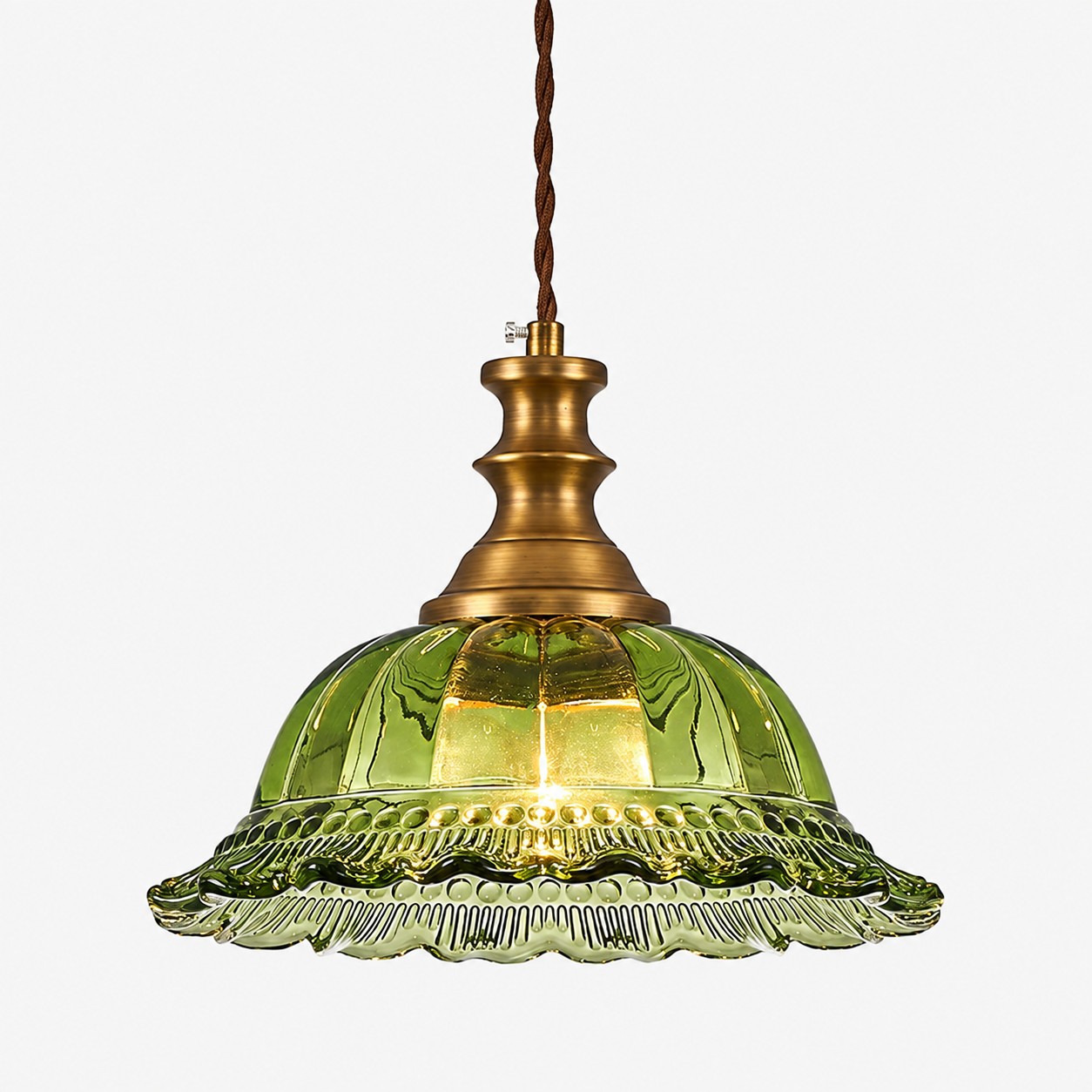 Vintage Fluted Glass Pendant with brass or black metal and one to three lights