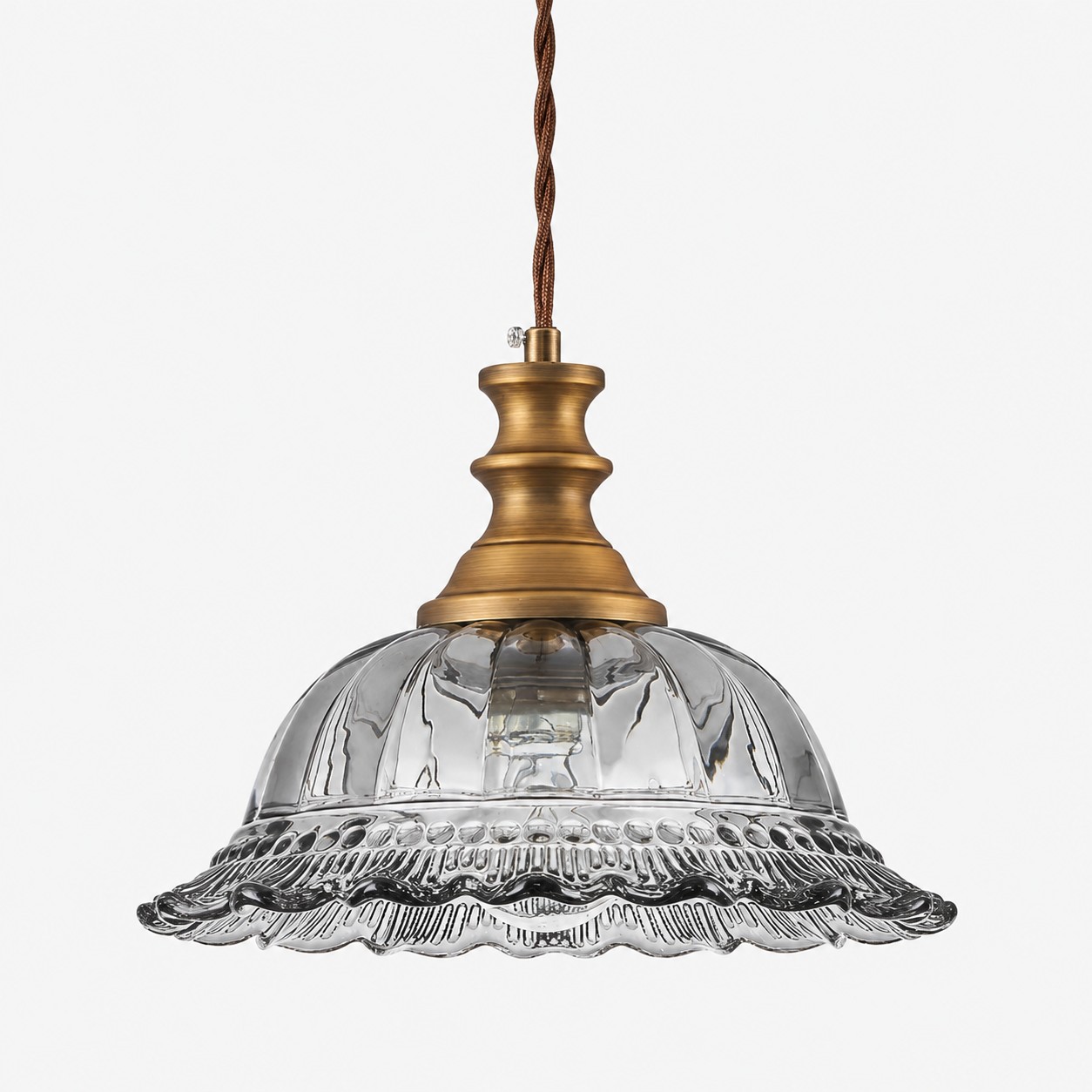 Vintage Fluted Glass Pendant with brass or black metal and one to three lights