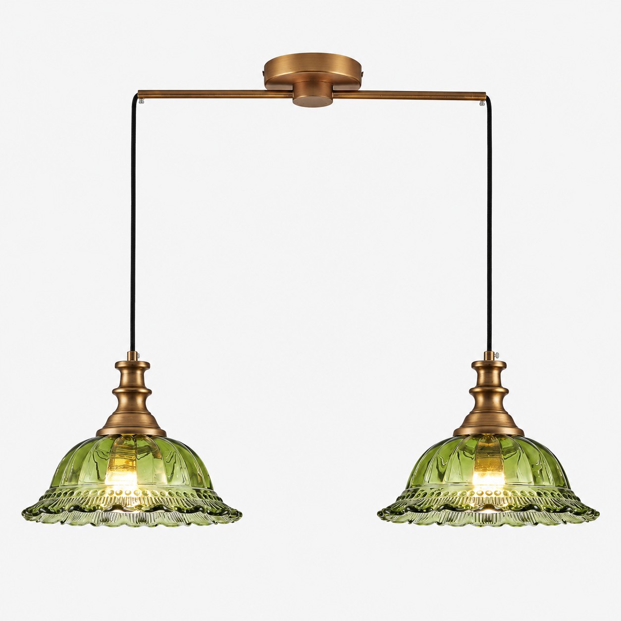 Vintage Fluted Glass Pendant with brass or black metal and one to three lights