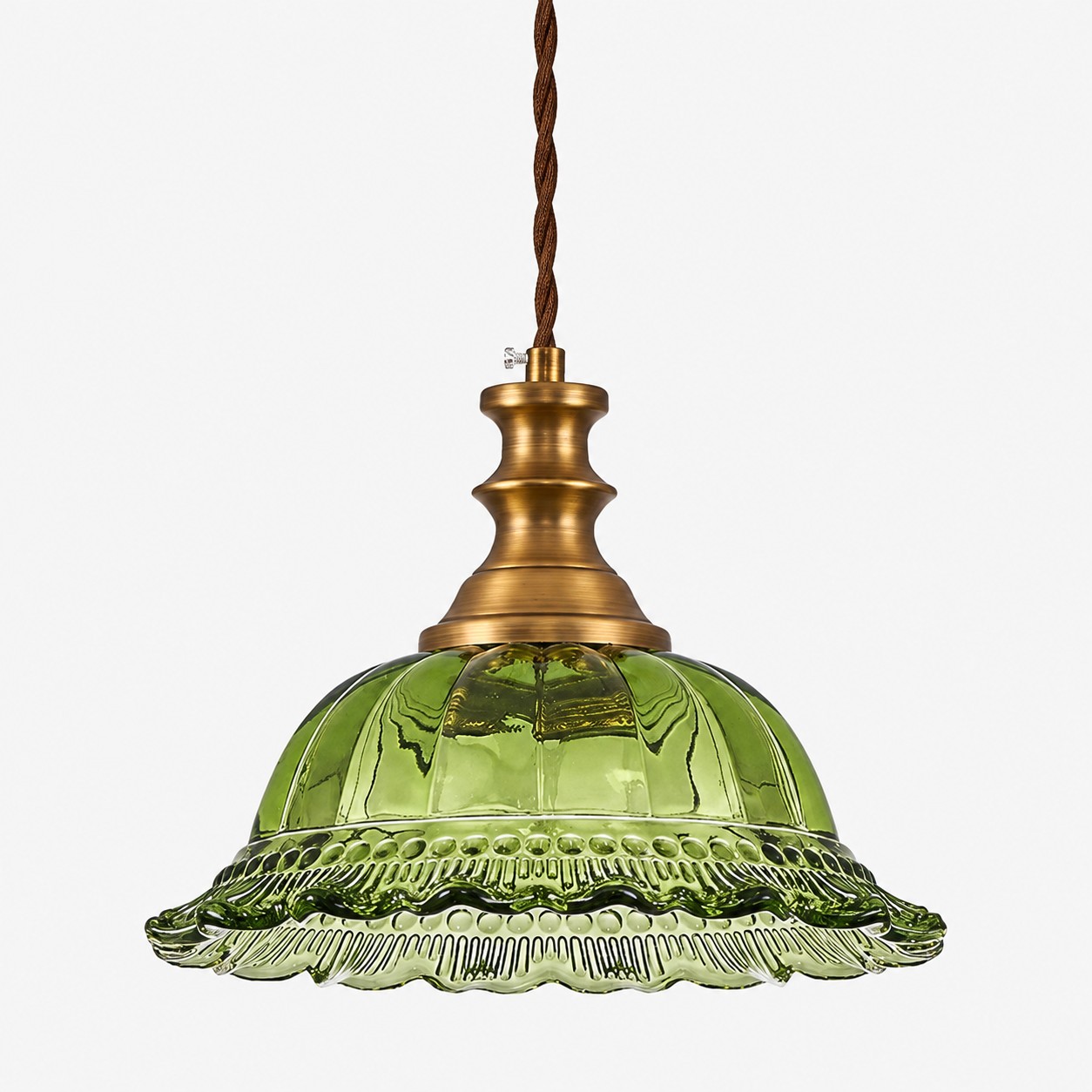 Vintage Fluted Glass Pendant with brass or black metal and one to three lights