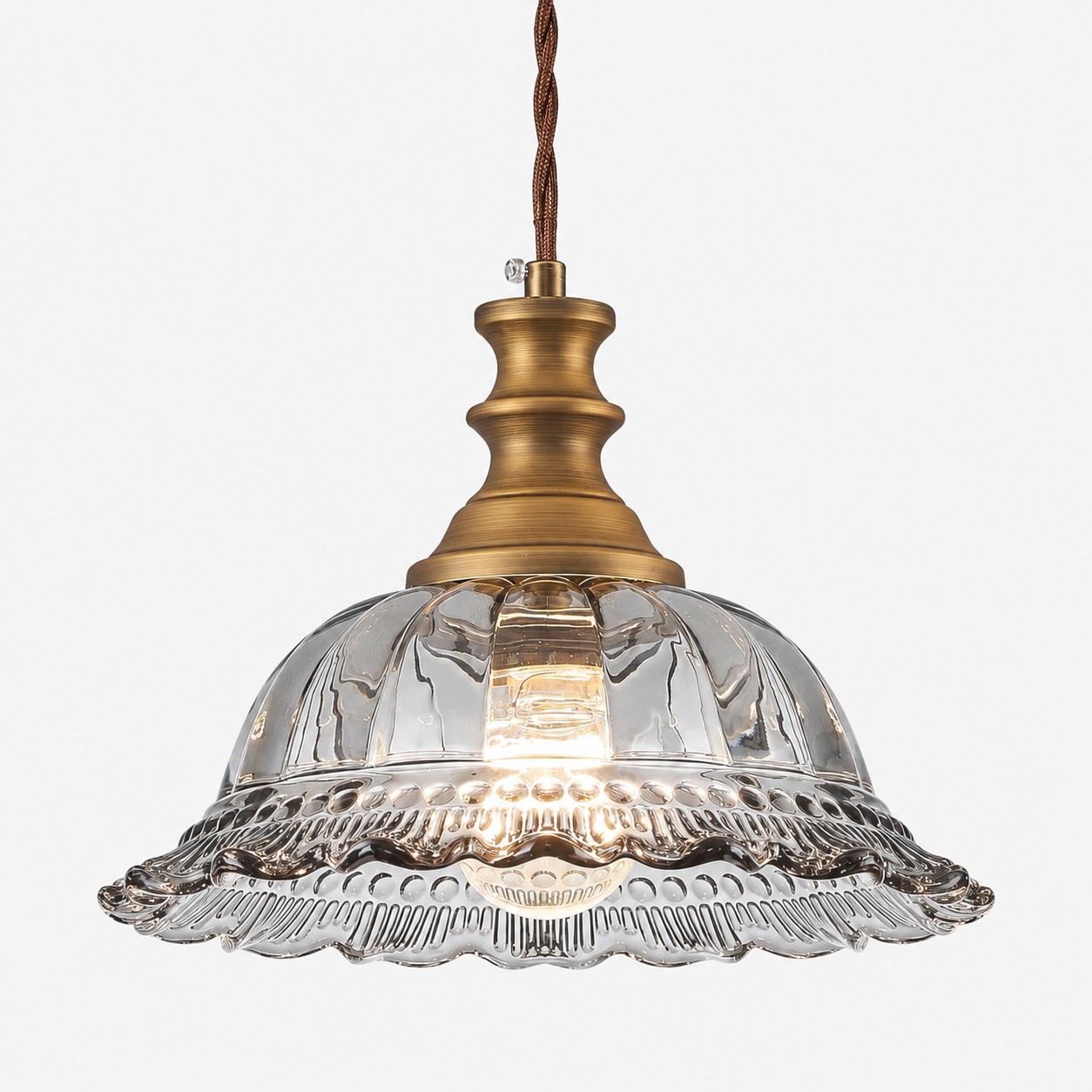 Vintage Fluted Glass Pendant with brass or black metal and one to three lights