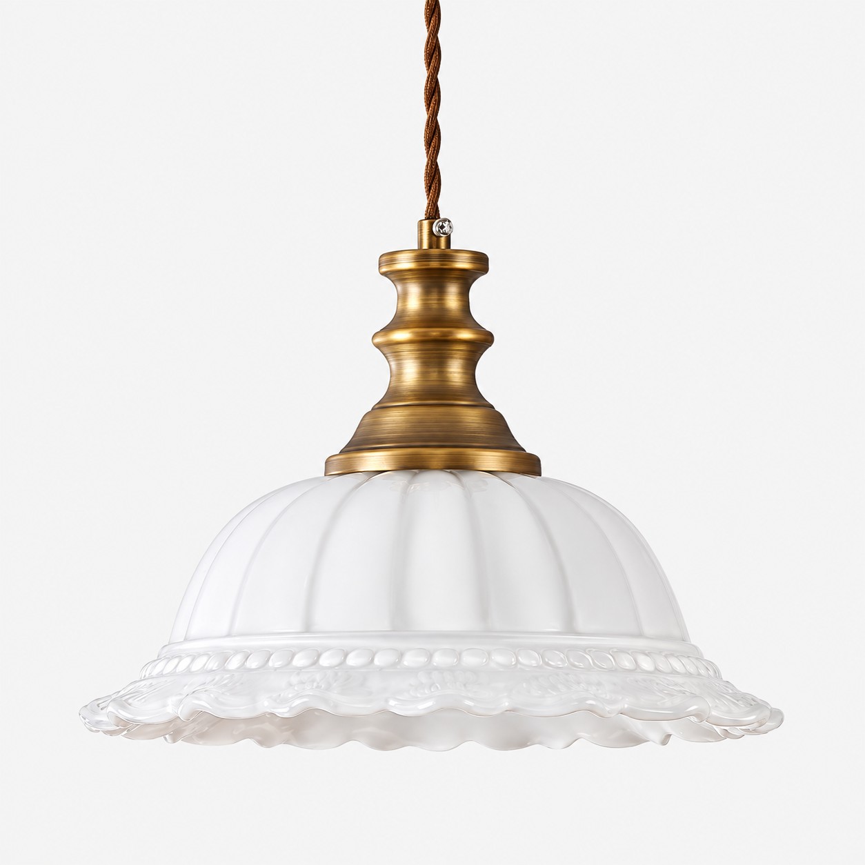 Vintage Fluted Glass Pendant with brass or black metal and one to three lights