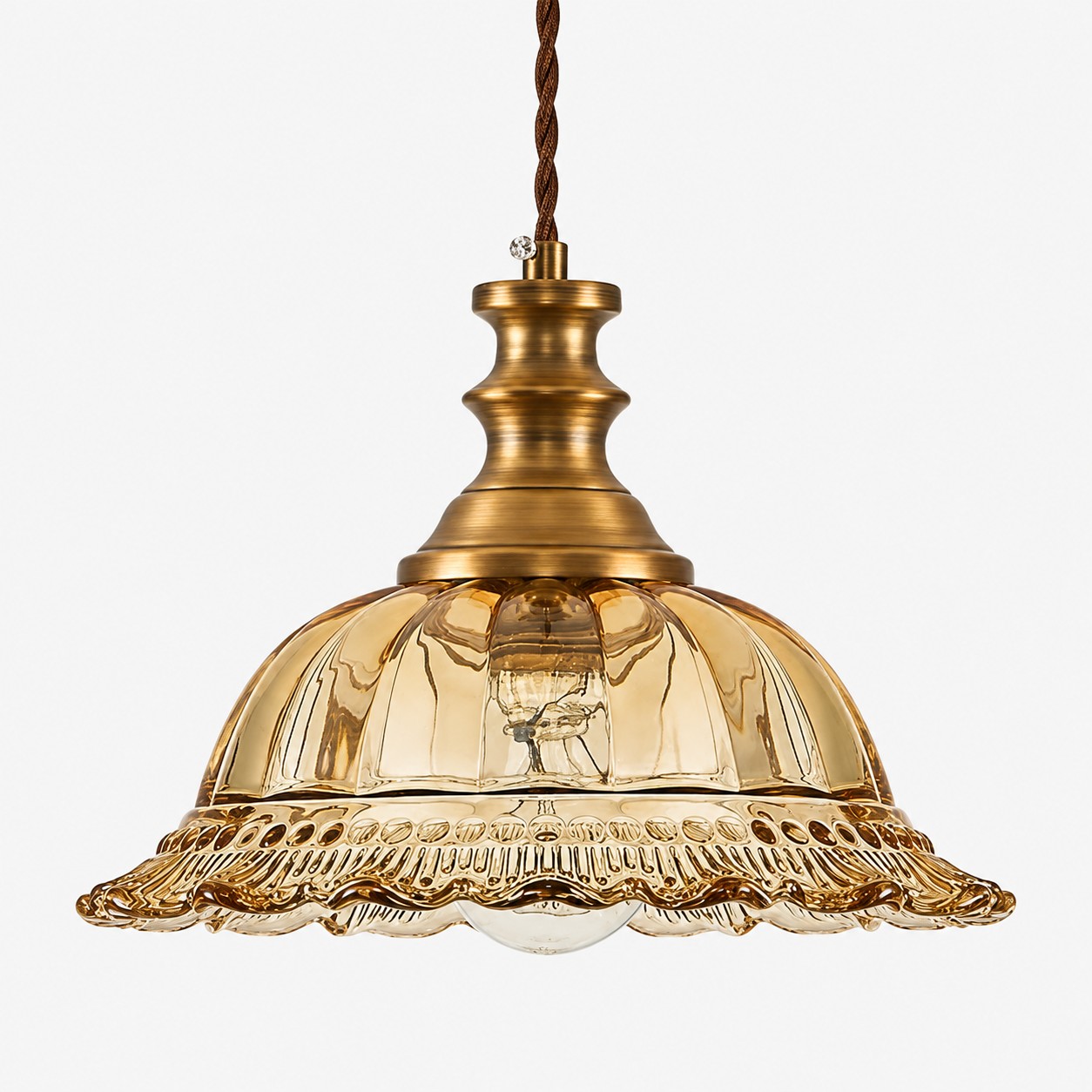 Vintage Fluted Glass Pendant with brass or black metal and one to three lights