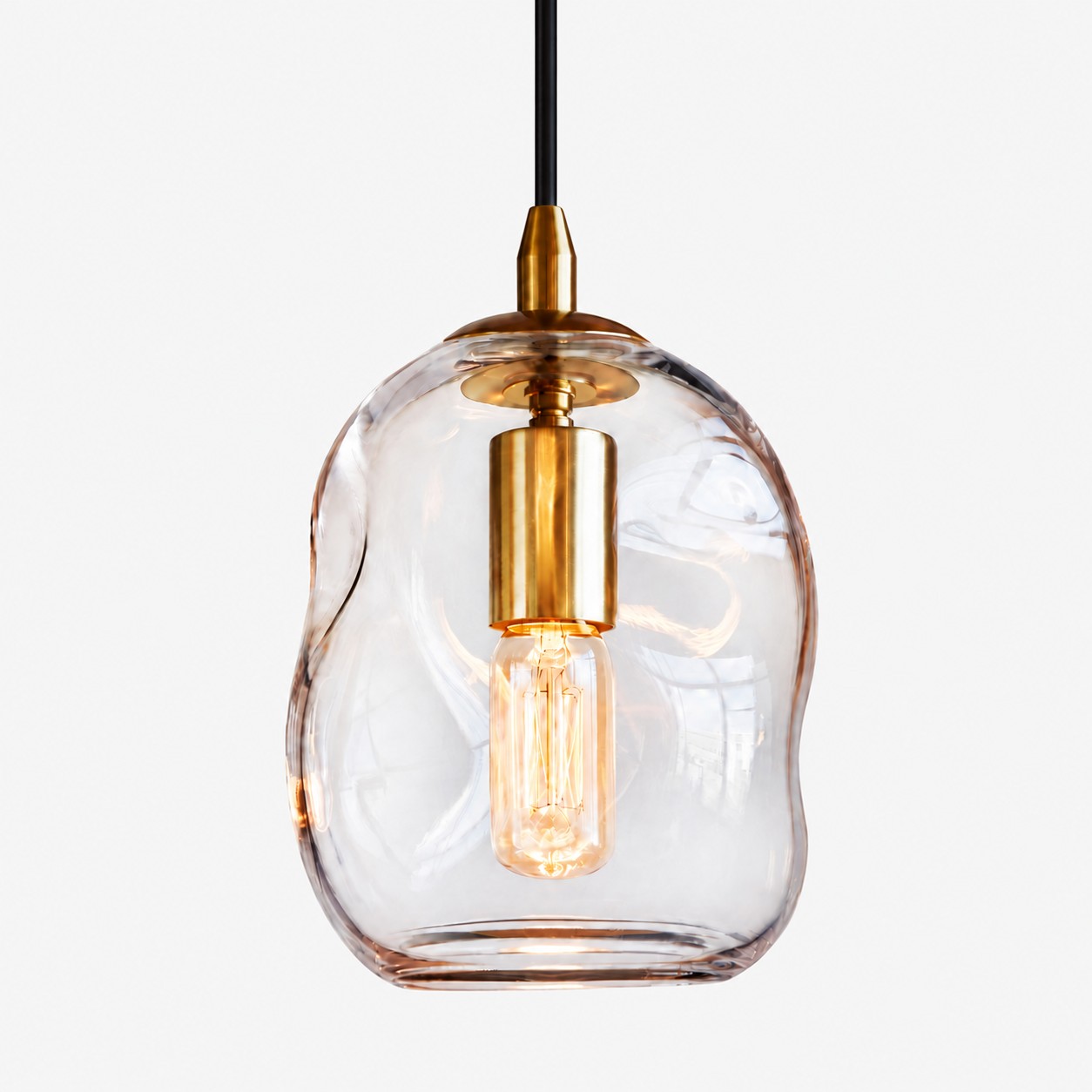 Hand-Blown Glass Globe Pendant with clear glass and two shade heights