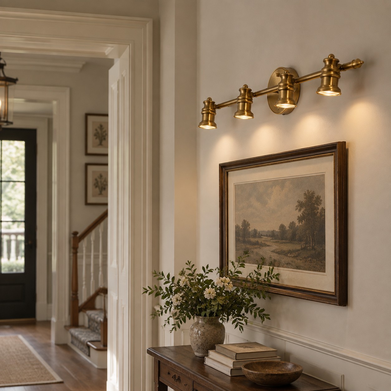 Aurelia Brass Vanity Wall Light with one to five heads and natural brass