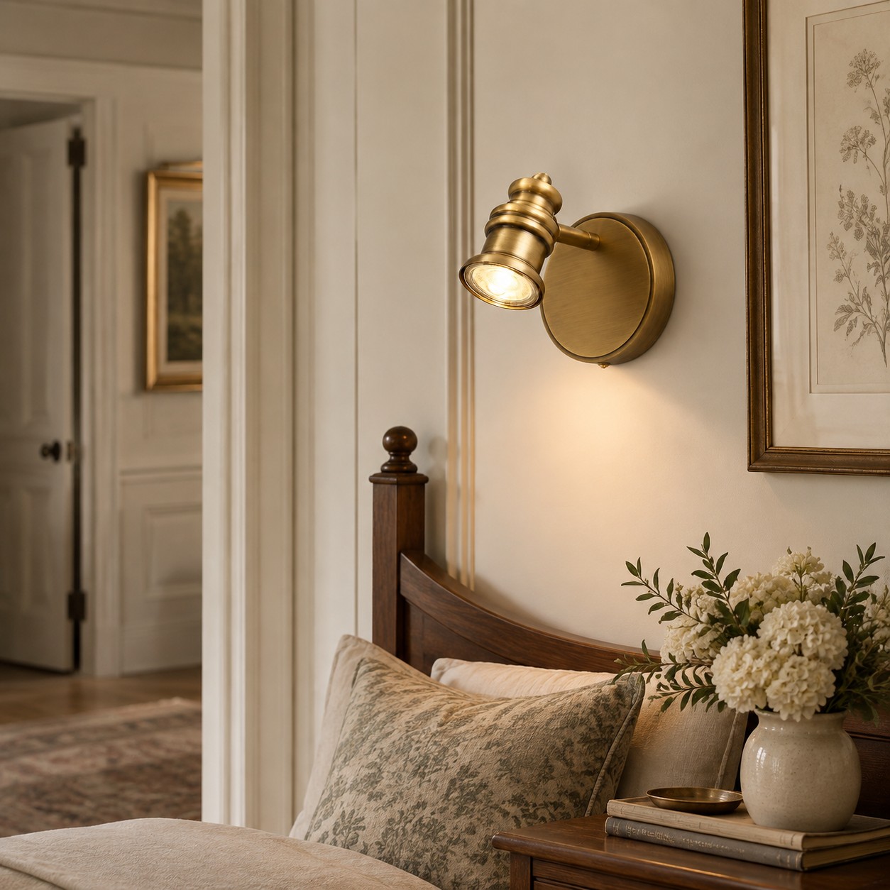 Aurelia Brass Vanity Wall Light with one to five heads and natural brass