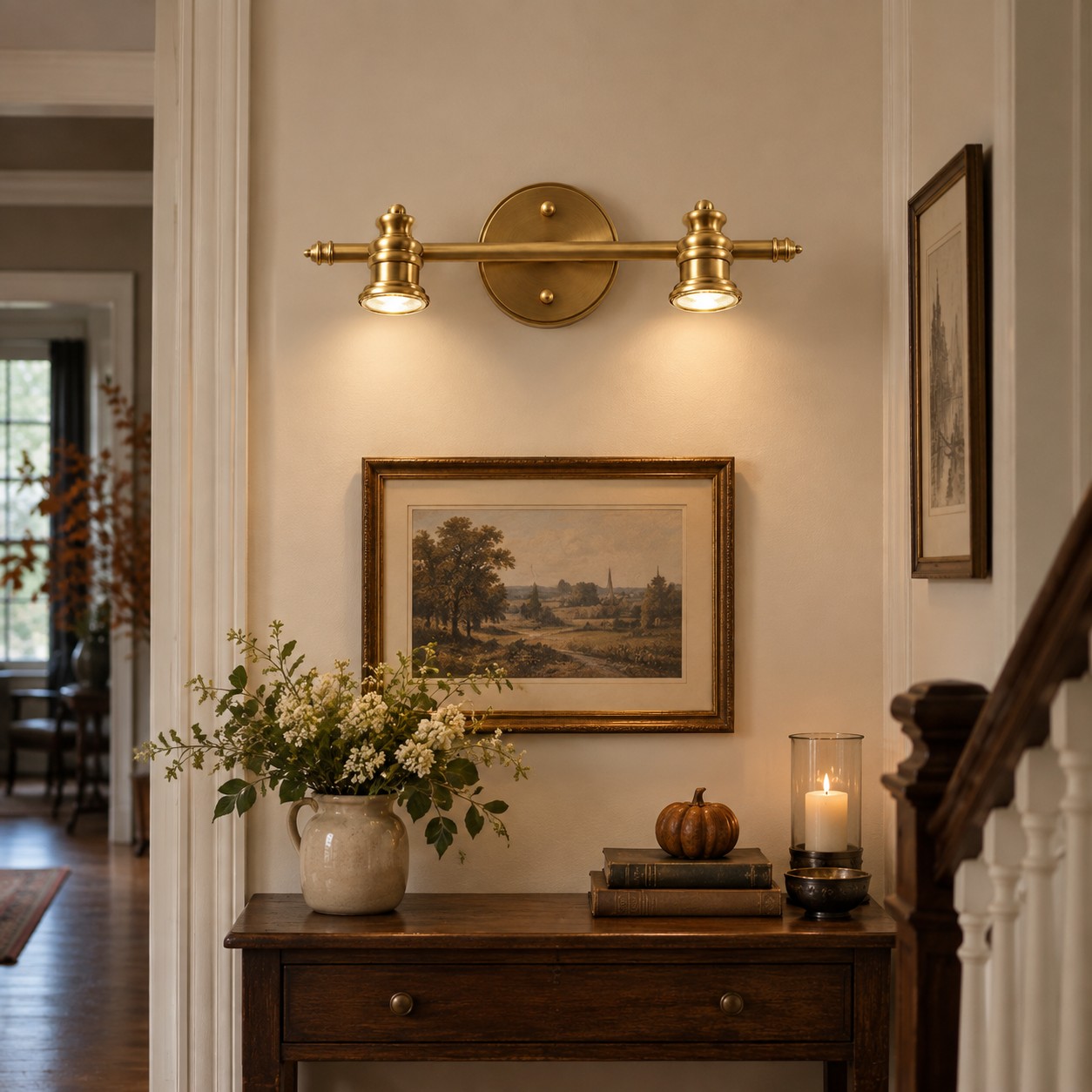 Aurelia Brass Vanity Wall Light with one to five heads and natural brass