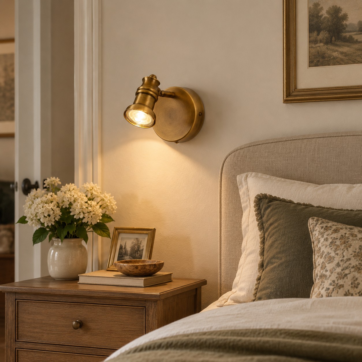 Aurelia Brass Vanity Wall Light with one to five heads and natural brass