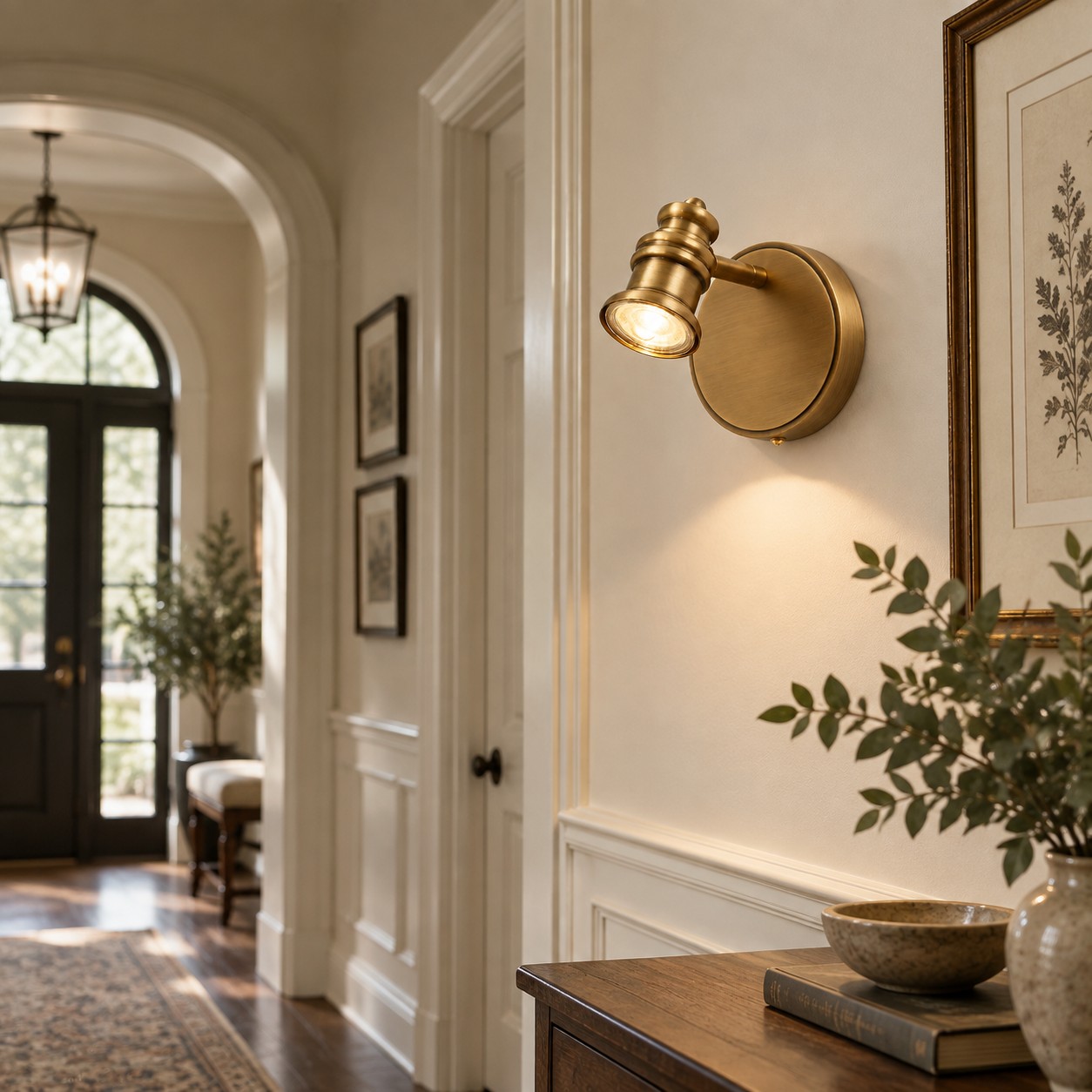 Aurelia Brass Vanity Wall Light with one to five heads and natural brass