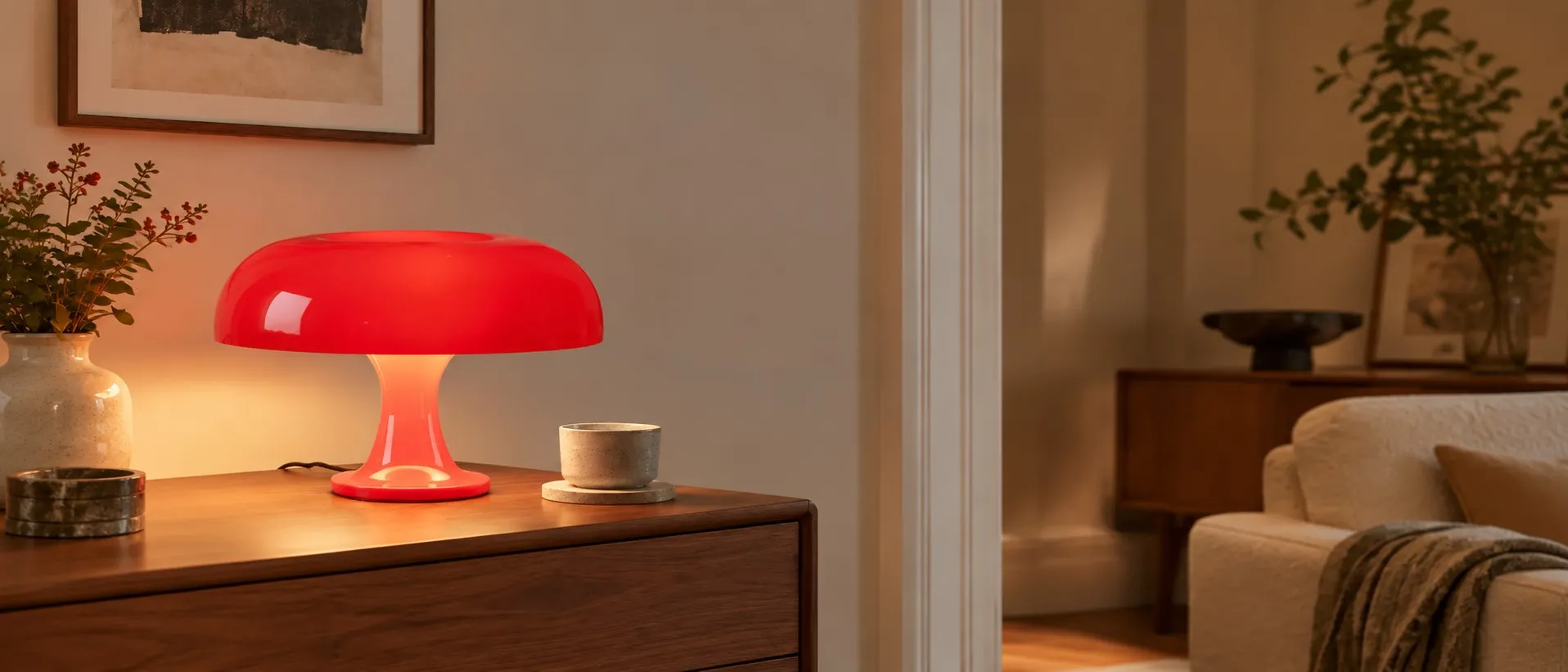 Crystal sphere table lamp in a styled interior scene