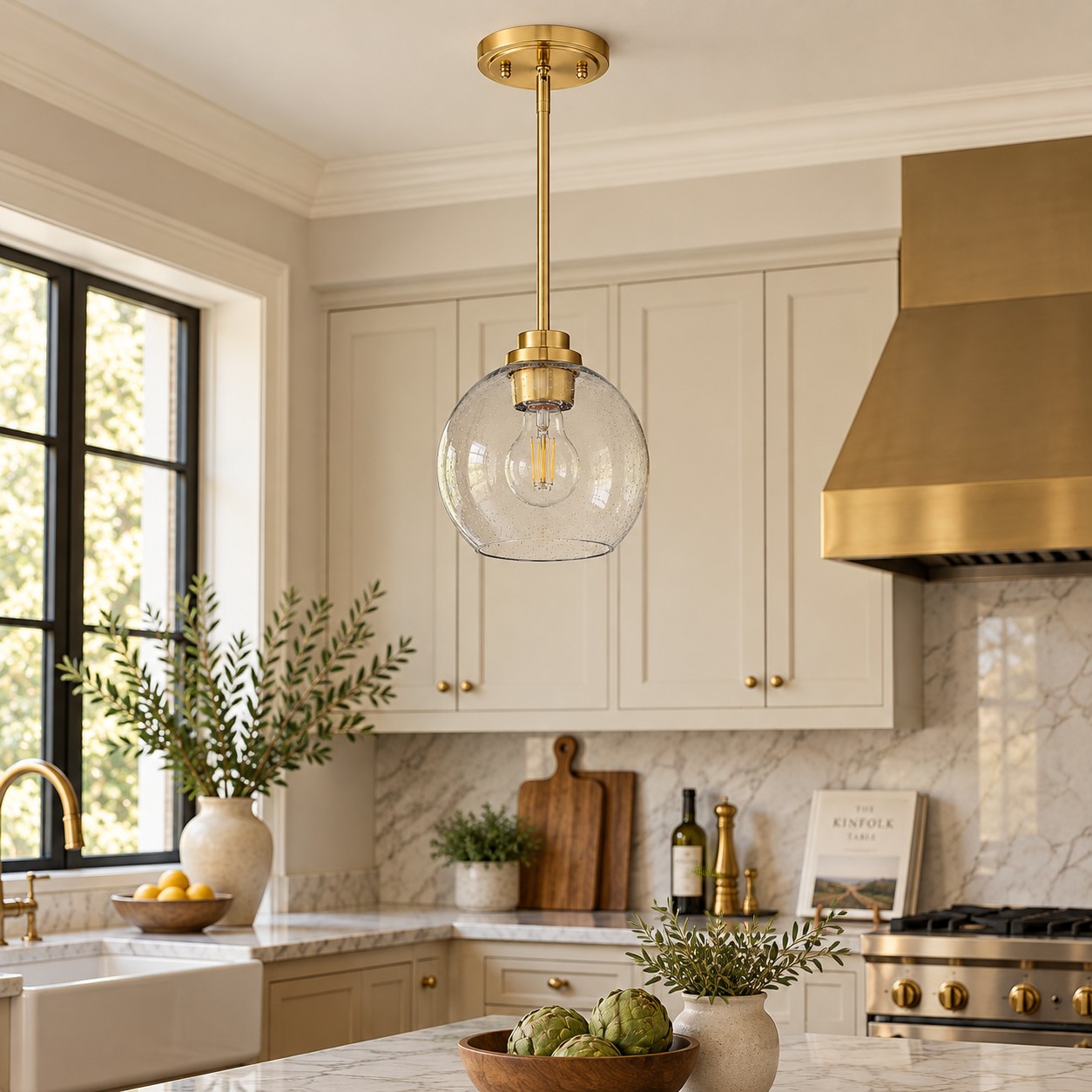 Clear Glass Globe Pendant with metal finish options and one to three items
