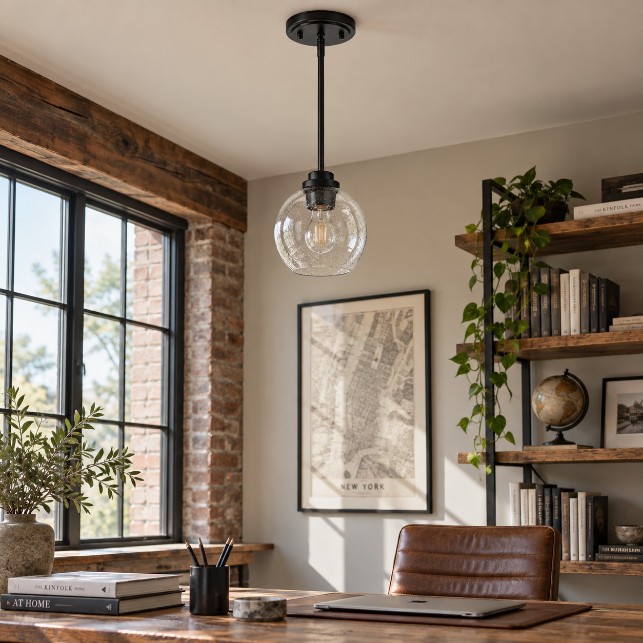 Clear Glass Globe Pendant with metal finish options and one to three items