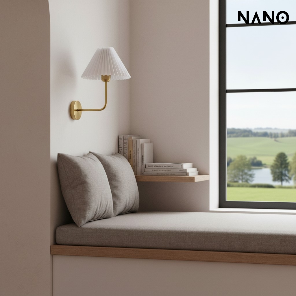 Applique Curvona accanto a una luminosa seduta vicino alla finestra