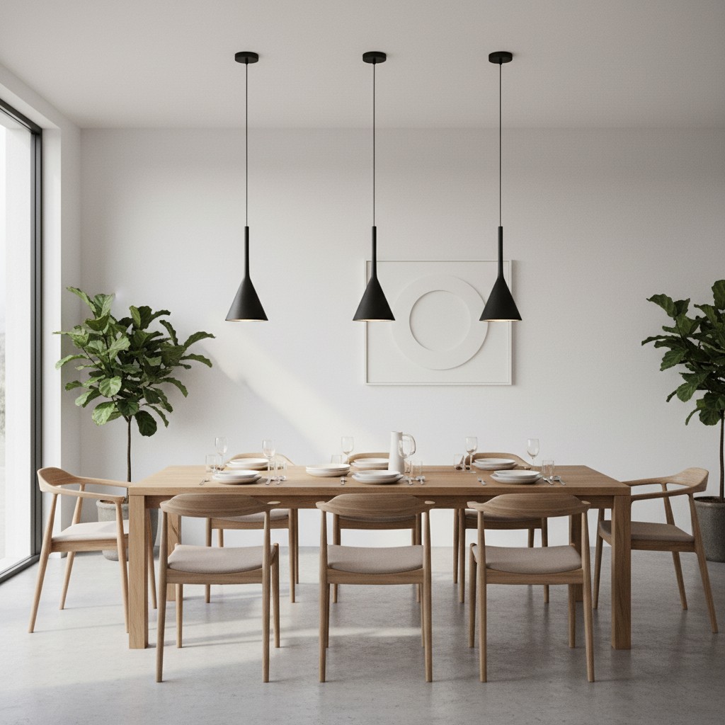 Alphomo pendant lights above a dining table