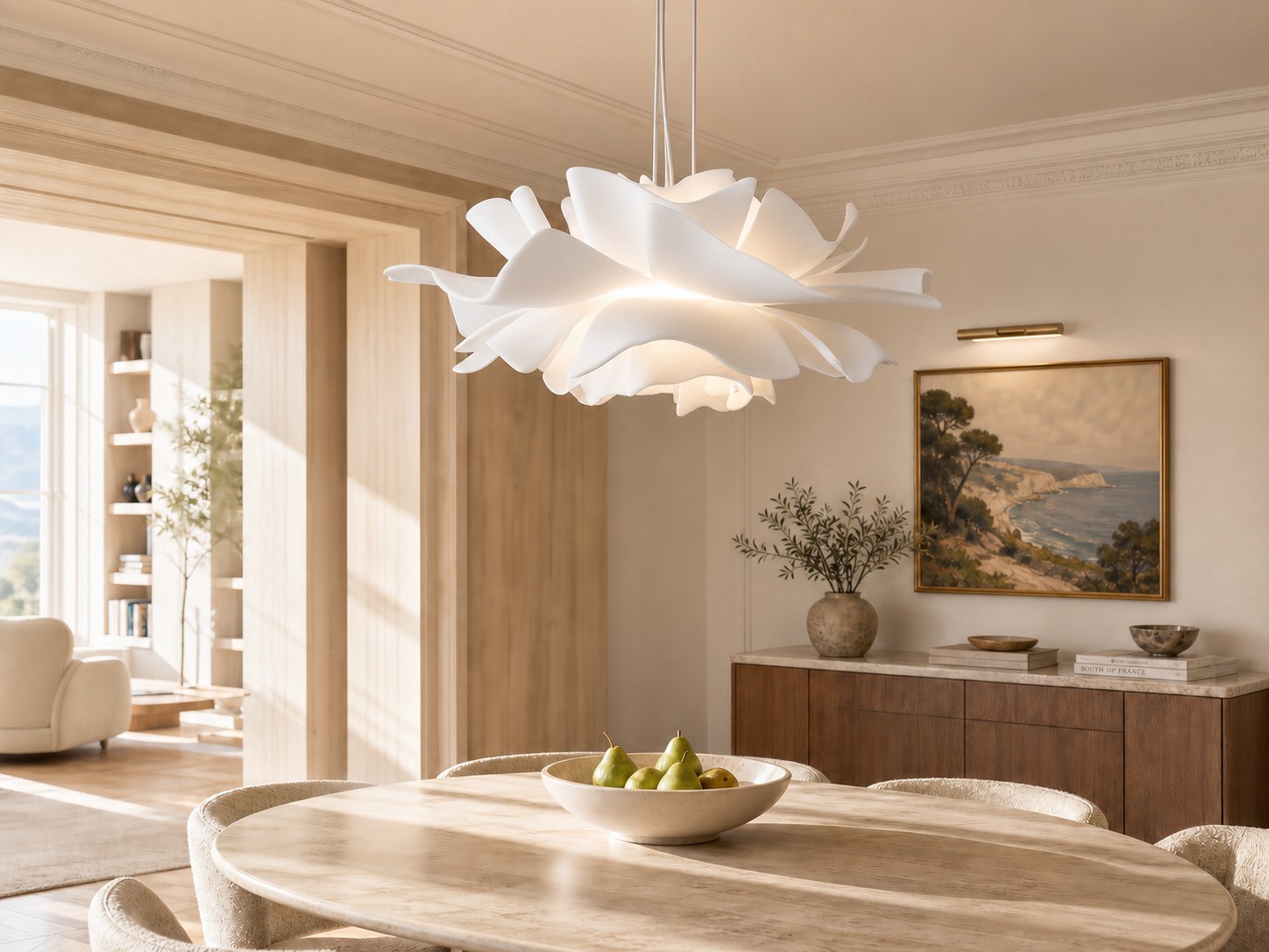 White Blossenari pendant lamp above a dining table