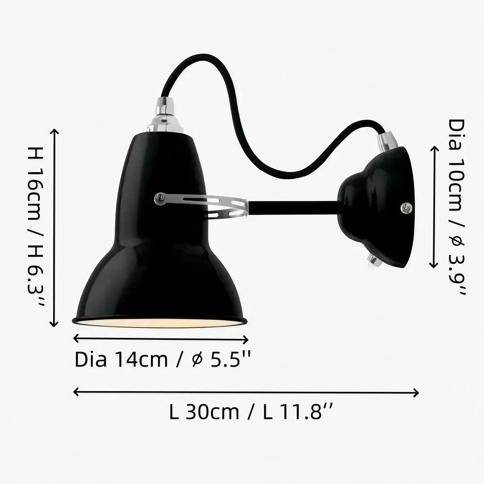 Modryx wall sconce dimensions, diameter 14 cm and height 16 cm