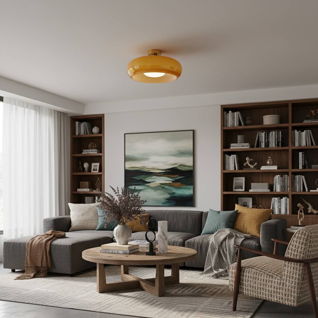 Bauvia Ceiling Light with Bauhaus lines and brass or chrome