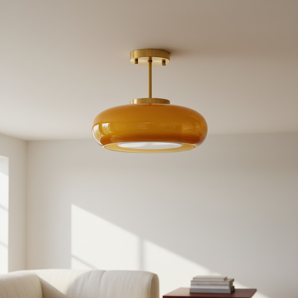 Bauvia Ceiling Light with Bauhaus lines and brass or chrome