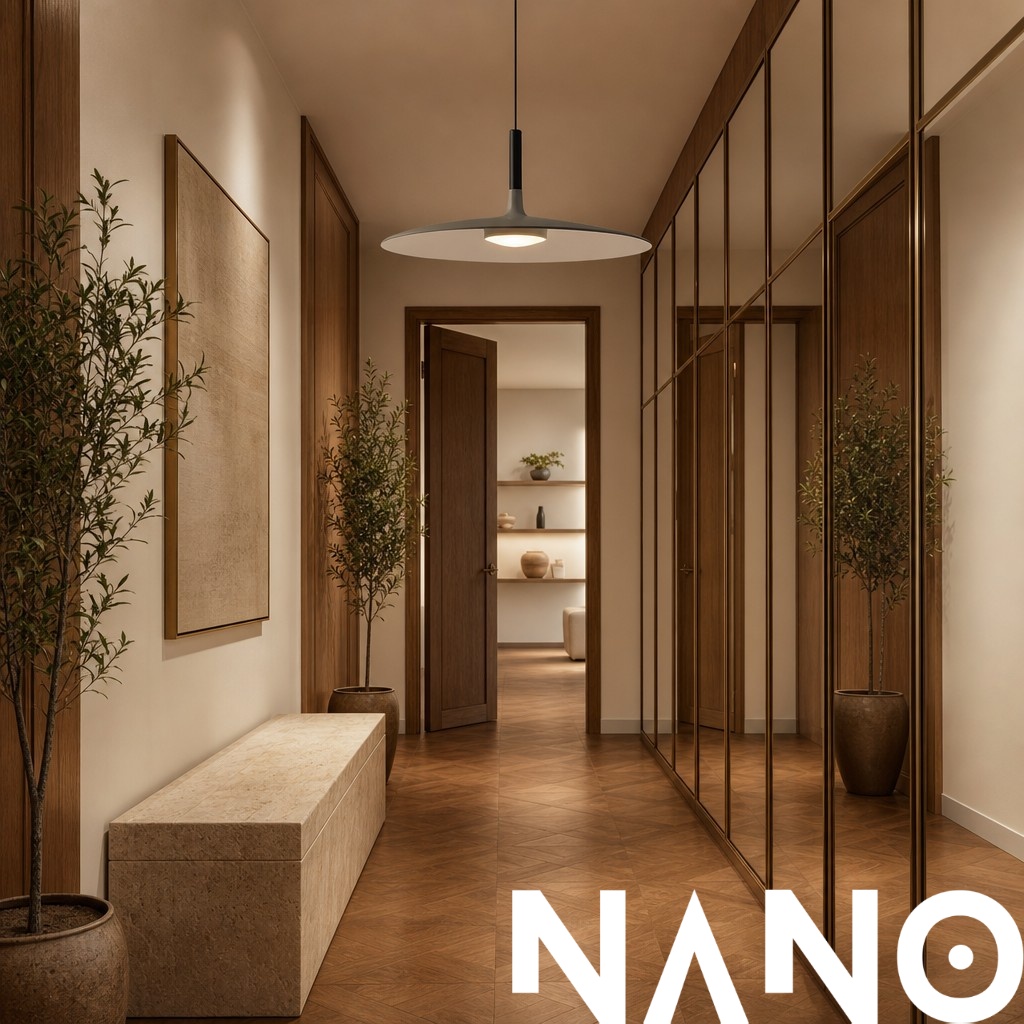 Alphomo disc pendant in a hallway