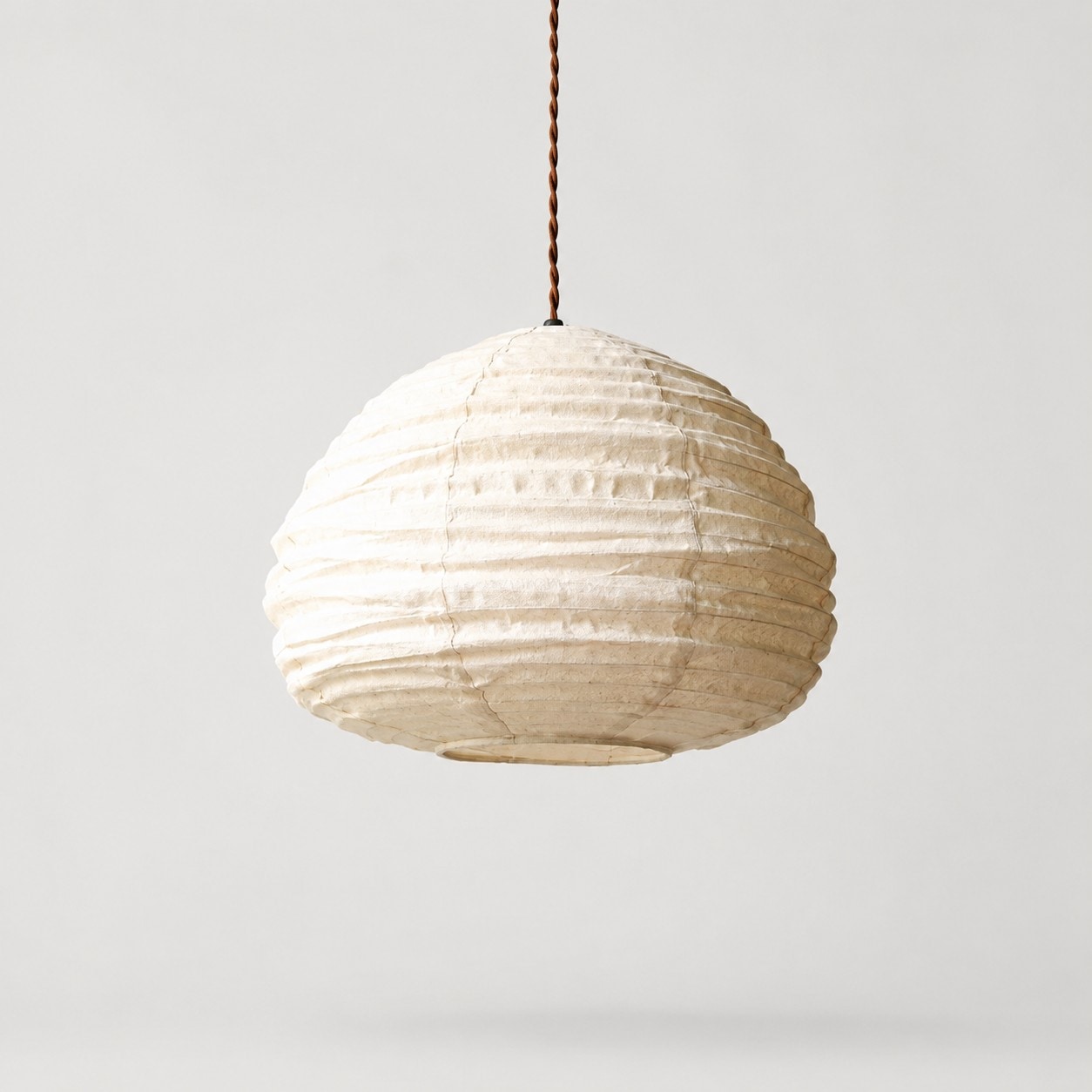 Natural linen wabi-sabi pendant lamp on a light background