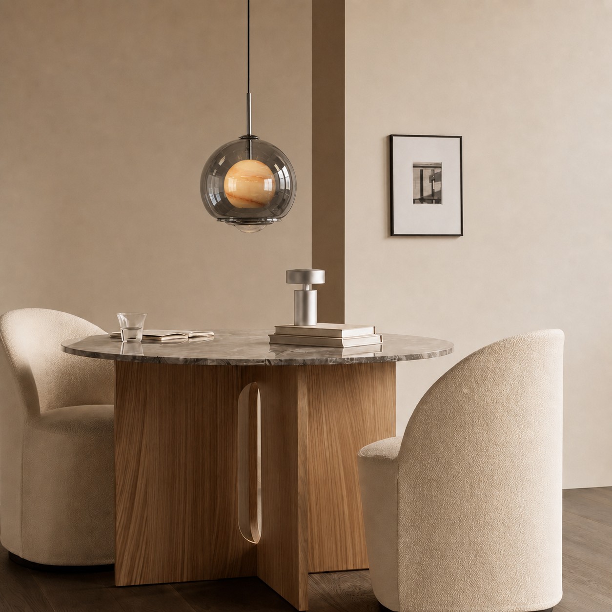 Luma pendant over marble table