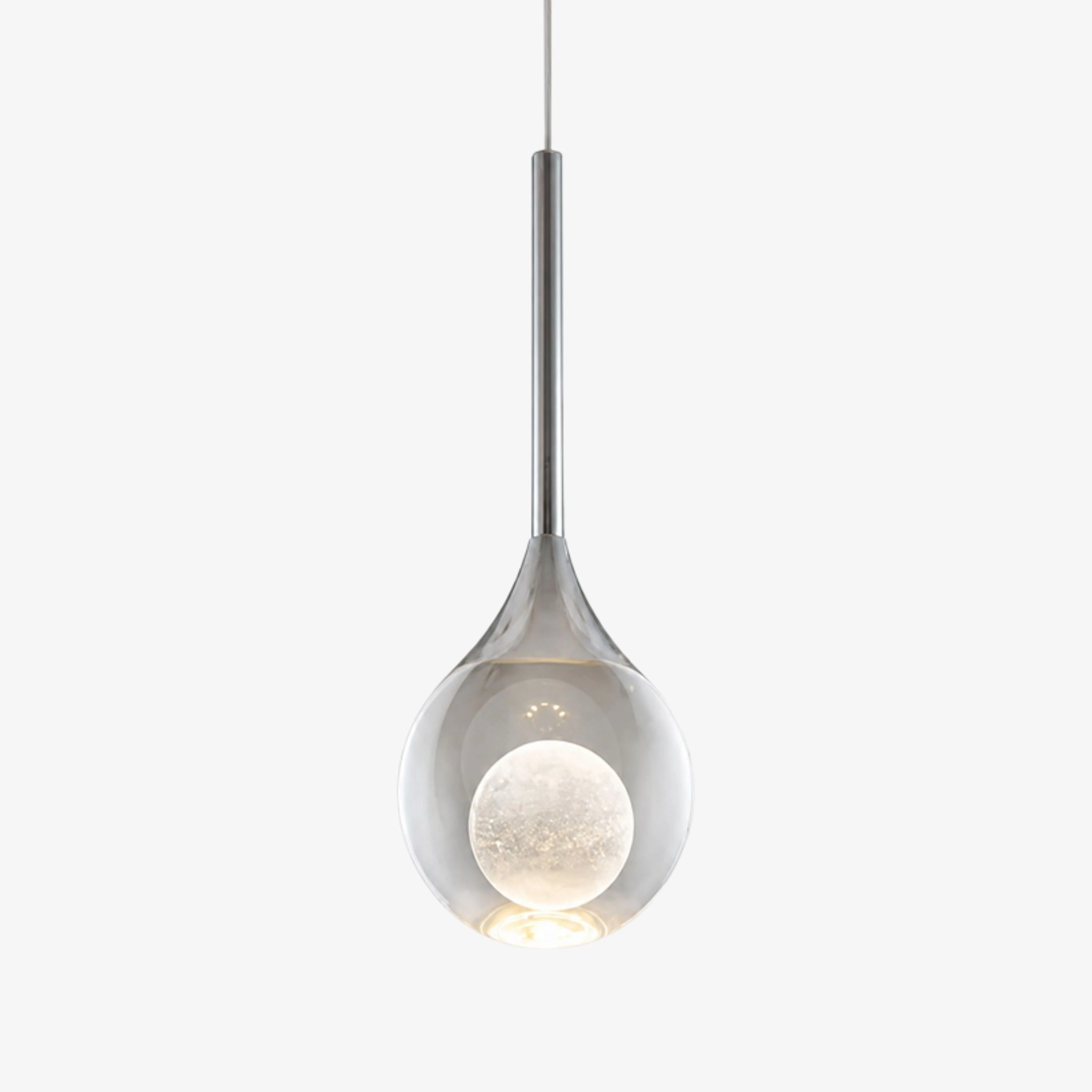 Chrome Luma Collection crystal orb teardrop pendant light